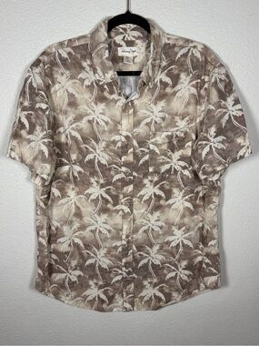 Panama Jack Men’s L Tropical Linen Blend Short Sleeve Button Down Resortwear Sun